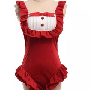 Brand new red cute Kawaii sexy ruffled one-piece swimsuit spa suit cosplay